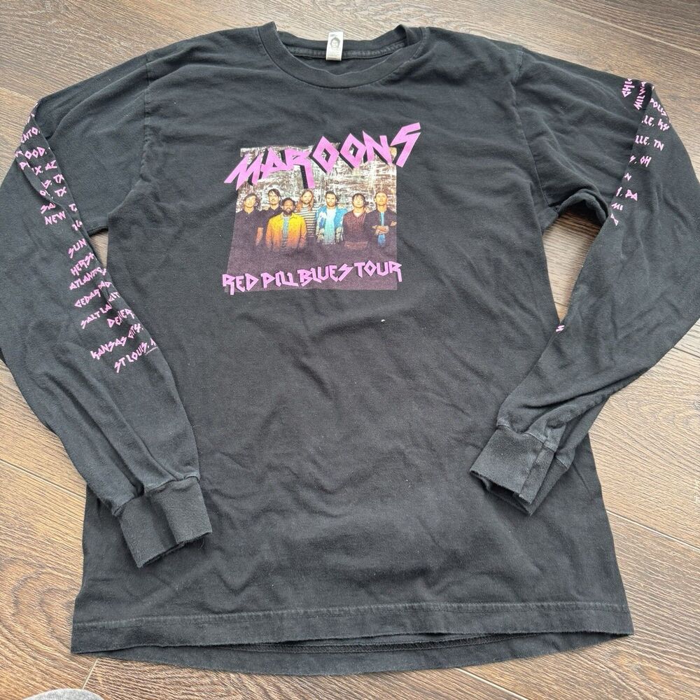 Maroon 5 Shirt Black Red Pill Blues Concert Tour Long Sleeve; Adult Size M; 2018